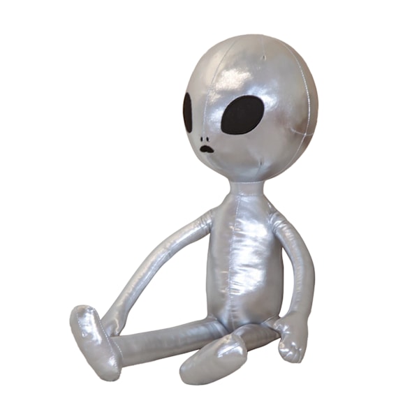 Charmig 65CM Poppy Bear Plyschleksak - Söt Alien Docka i Ljus Silver PU-Läder (0.34KG)