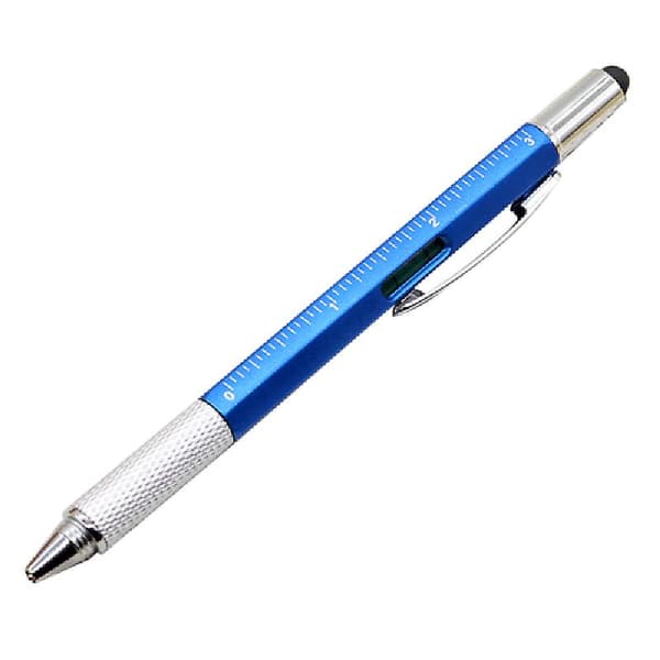6 i 1 Multifunktionel Stylus Pen med Sort/Blå Refill Værktøj Tech Kuglepen med Klips Glat Silver Black Refill