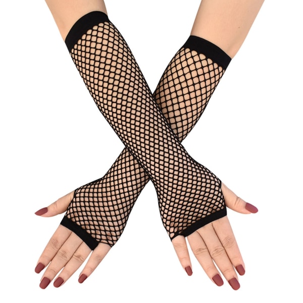 Unisex fiskenethandsker Fingerløse nylon Komfortabelt slid vintage mesh handsker til danseforestillinger Sort fri str.