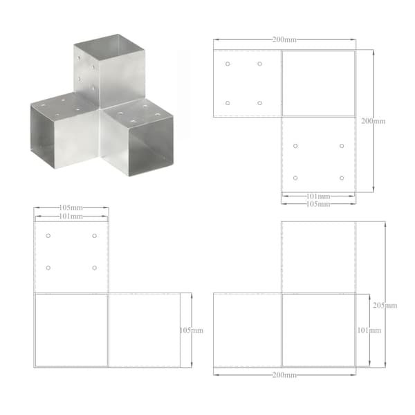 【bt02】vidaXL Post Brackets 4 pcs Y-shape Galvanized Metal 101x101 mm Silver Silver