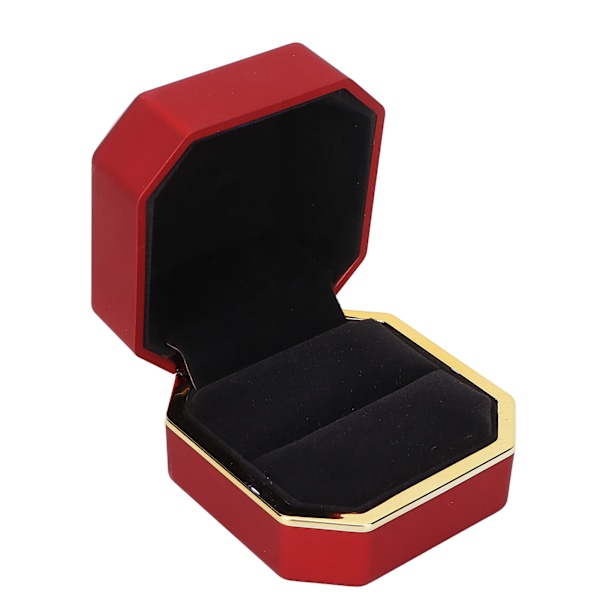 LED Light Ring Box Jewelry Display Gift Box Jewelry Storage Case for Engagement Wedding - Red