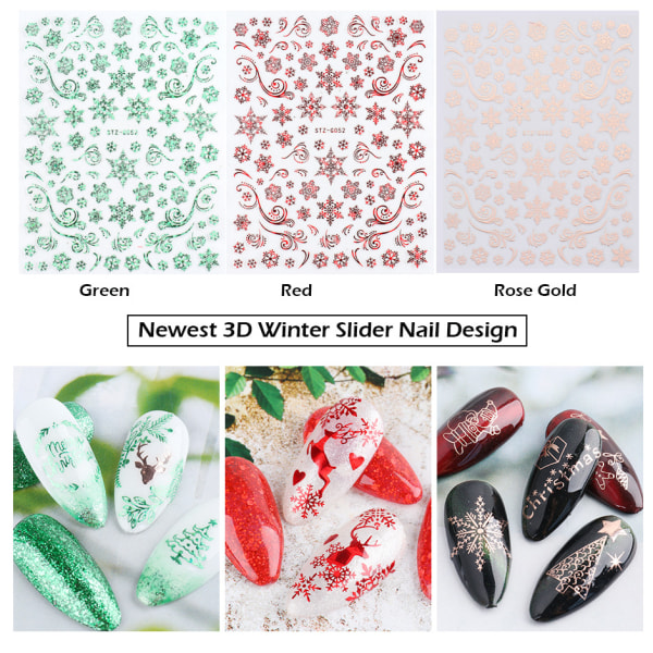 18 ark Jule Nail Art Stickers Decals Selvklæbende Pegatinas Uñas Navidad Xmas Rose Gold Snefnug Vinterferie Nail Supplies Nail Art Desig