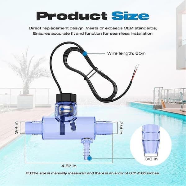 Flow Switch for Sundance & Jacuzzi Spa Hot Tub, Replacement for 6560-860, with Transparent Tee and 2-Pin Connector
