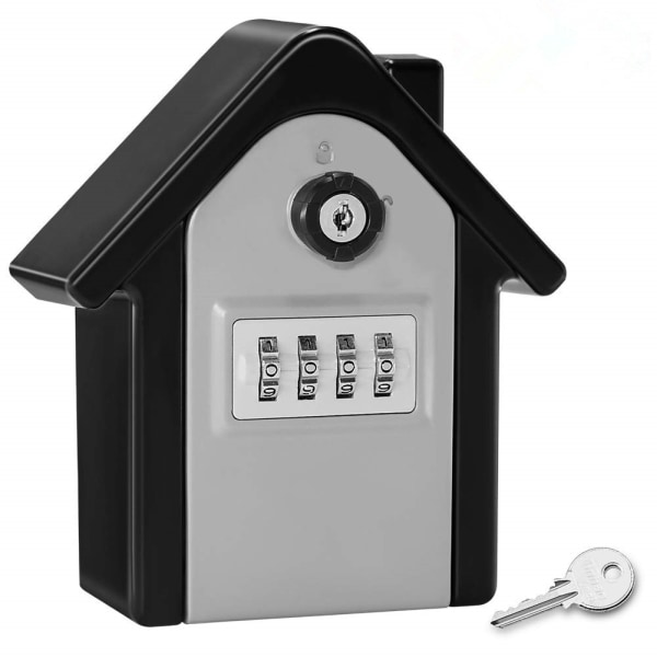 (Silver) Väggmonterad nyckelskåp nyckelskåp med digital kod och nödnycklar, stor nyckelskåp XL storlek utomhus nyckelskåp för hem, kontor, fabrik,