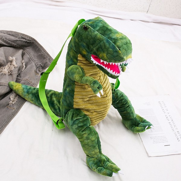 Børn dinosaur rygsæk tegneserie 3D dinosaur form blød plys børn søde dyr rygsæk til rejseskole Camping Grøn- W