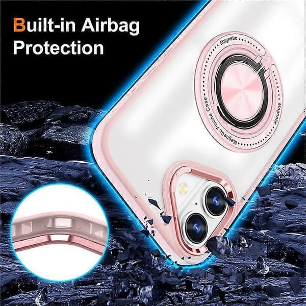 Compatible with iPhone 16 Case Magnetic Ring Holder Support PC+TPU Phone Cover Pink