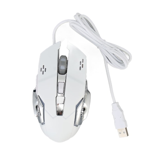 Trådbunden Spelmus med RGB-bakgrundsbelysning 4 Justerbara DPI Upp till 3600 Ergonomisk USB Optisk Datormus med 6 Knappar Vit Hörbar Mus
