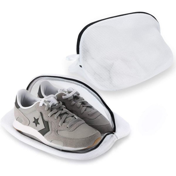 Sett med 2 kvalitetsnettvaskeposer for sko/joggesko for vaskemaskin med slitesterk glidelås, høybeskyttelses vaskepose for oppbevaring og reise