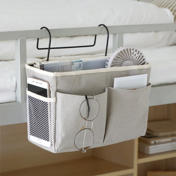 1-osainen (valkoinen) sänkytasku, vedenpitävä kankainen sängyn organizer sängyn vierellä riippuva sängynkori, sänkytasku kotitoimistokouluun
