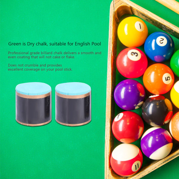 2 kpl Liukumaton biljardikepin liitu biljardiin ja snookeriin - kuiva lisävaruste (vihreä)