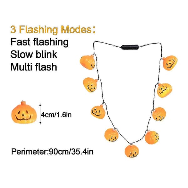 Halloween LED Græskarhalskæde – Lysende festtilbehør til voksne orange