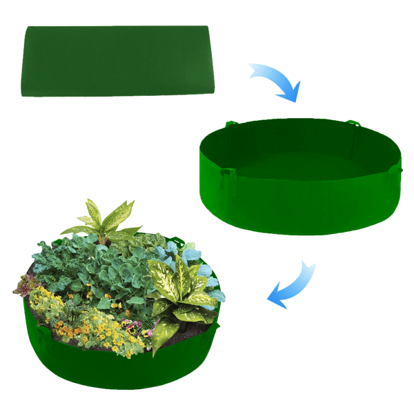 Voksepose for filtplanter med en diameter på 126 cm og en høyde på ca. 30 cm, grønn 100 liter med 4 bærbare (