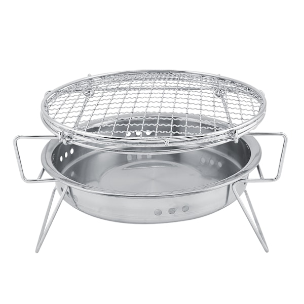 Mini Grill i Rostfritt Stål, Bärbar Vikbar Rund Grill för Utomhus Campinggård