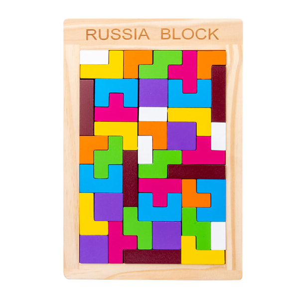 Träblock Pussel Brain Teasers Leksak Tangram Jigsaw Intelligens Färgglada 3D ryska block Spel STEM Montessori Utbildningspresent för barn