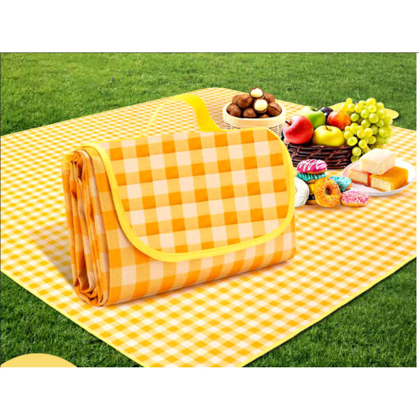 Piknikteppe 100 x 150 cm, strandteppe, piknikteppe, vaskbar strandmatte, camping, piknik (gulhvit)