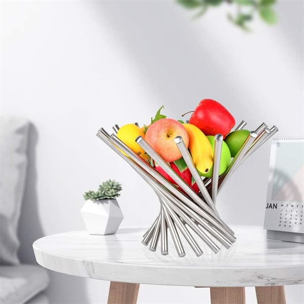 Fruit Basket for Kitchen Counter, Large Fruit Bowl, Stainless Steel Maple Fruit Plate