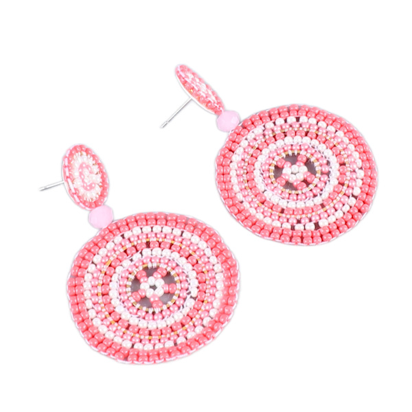 1 Par Frøperleøreringer Retro Etnisk Stil Lett Håndverk Sirkel Fargefast Perle Dråpeøreringer for Jenter Kvinner Rosa Fargerik