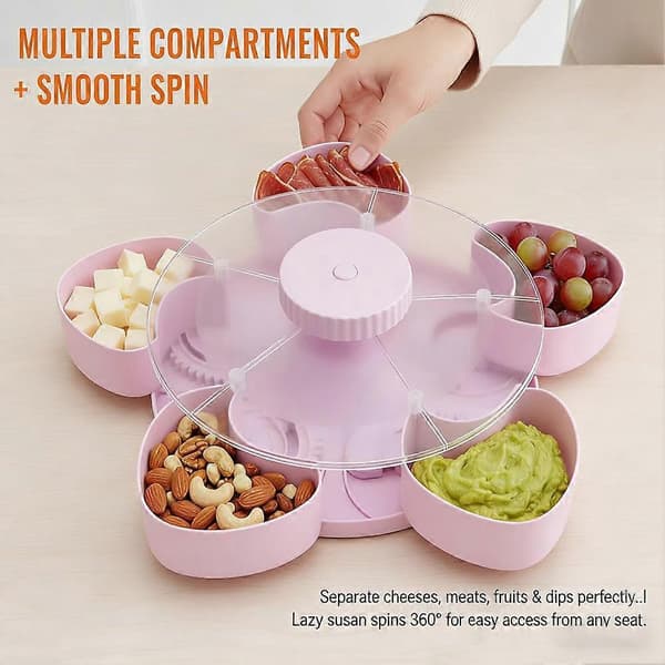 【02】Delad serveringsbricka för fester Roterande snacksbricka med snurrfack Grey
