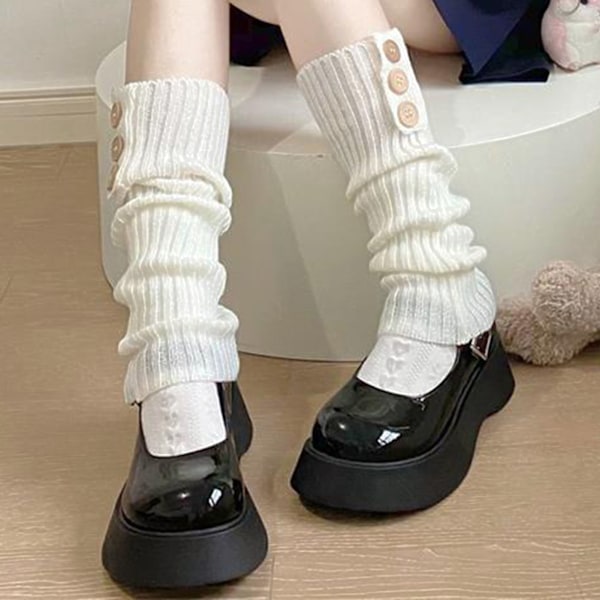 Naisten Neule Sukat Retro Elegantti Pehmeä Lämmin Löysä Slouch Sukat Napilla Treffeille Juhliin Valkoinen