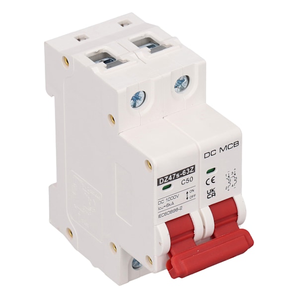 SG DC Miniatyyrikatkaisin 2P 50A DC1000V, 6000A Katkaisukyky, DIN-kiskoasennus aurinkopaneelijärjestelmille - Malli DZ47s 63Z C50