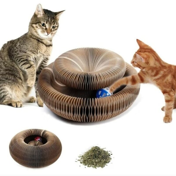 Katteskrapestolpe med lekeball, magisk orgel katteskrapebrett, magisk sammenleggbar katteskrape, katteskrape i papp