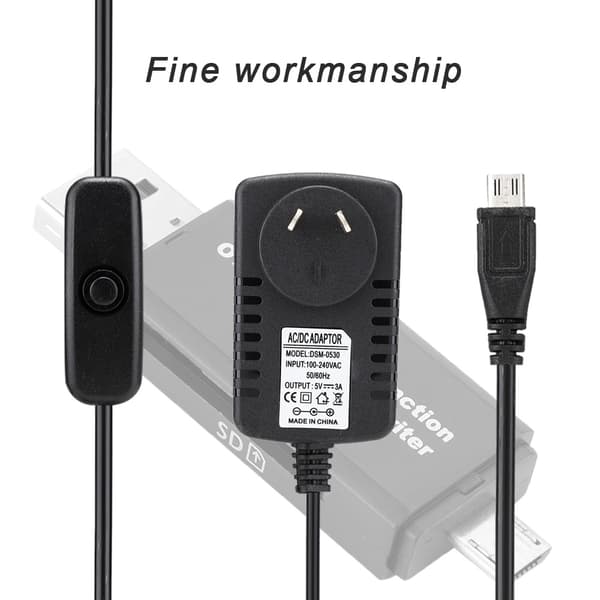 5V 3A Micro USB Strømadapter med Bryter for Raspberry Pi 3B 3B+ 3A+ 100V 240V AC Inngang