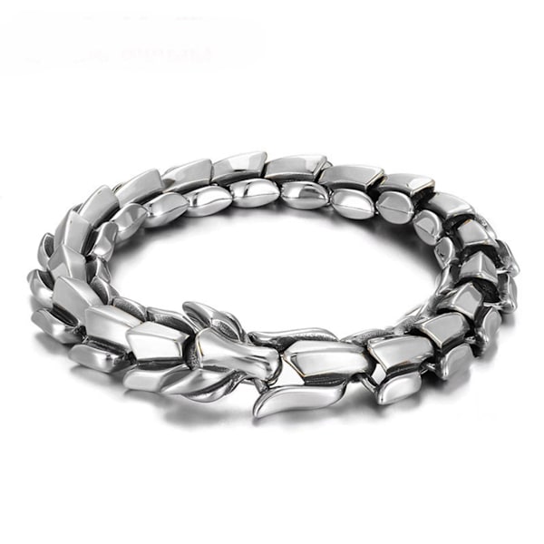 Vintage Sølv Dragebens Armbånd - 11,8 mm Bredde, 22 cm Lengde - Herre Hip Hop Dragehode Tilbehør