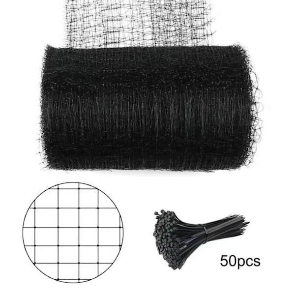 Hagenett og gjerde mot fugler og hjort Fuglenett Netting 4,2 meter lang og 4,2 meter bred (hull 1,2 cm tykk 12g/m2. Inkluderer 50 stk kabelbindere)