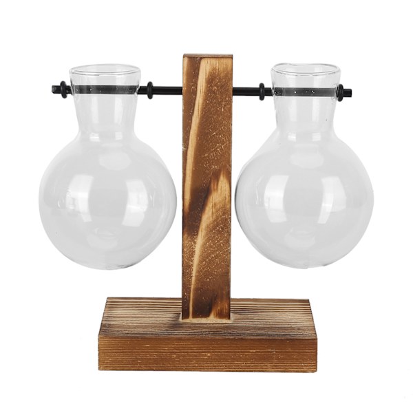 Innovativ Planteringsvas med Träställning Transparent Glas Hydroponisk Vas Skrivbordsdekoration Typ C