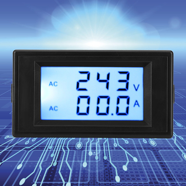 D69-2042 Kaksoisnäyttöinen Voltti- ja Ampeerimittari AC 80-300V 0-50A/0-100A Virtamuuntajalla - Musta