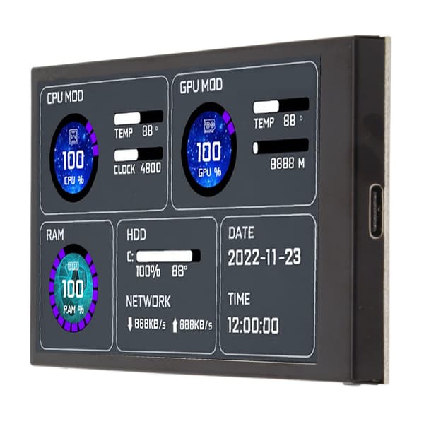 3,5-tommers IPS-datatemperaturmonitor Dobbel USB C Tilpassbar layout PC CPU-datamonitor for stasjonært kabinett