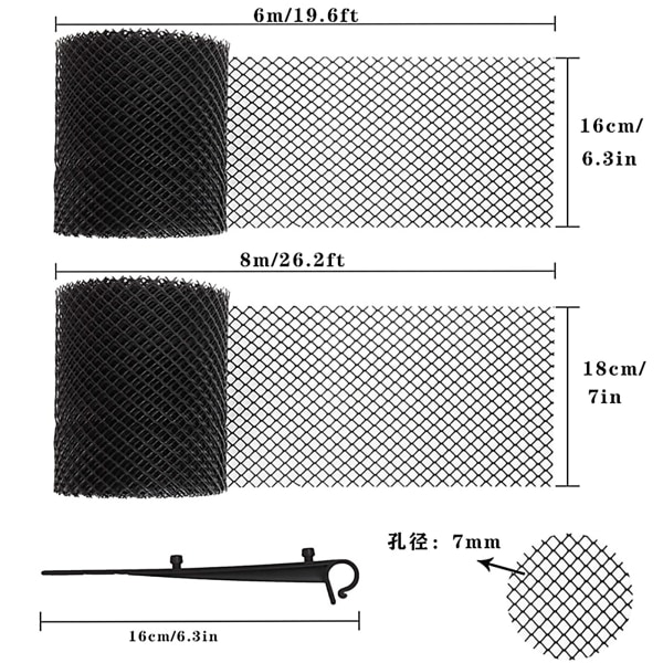 Rännskyddsnät i plast för att förhindra löv mesh rännskydd - svart bredd 18cm*längd 8m (15 spikar): Förpackningsstorlek: 16*12*12cm