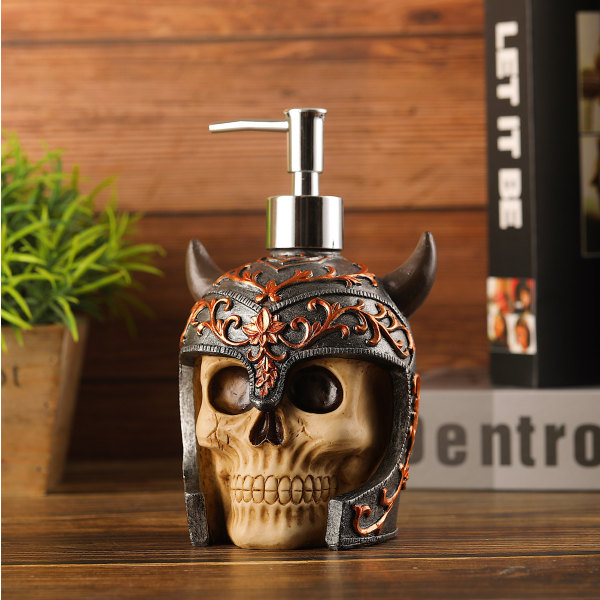 Viking Skull Head flytende flaske europeisk stil vintage harpiks dusjgel delt flaske 300 ml Halloween