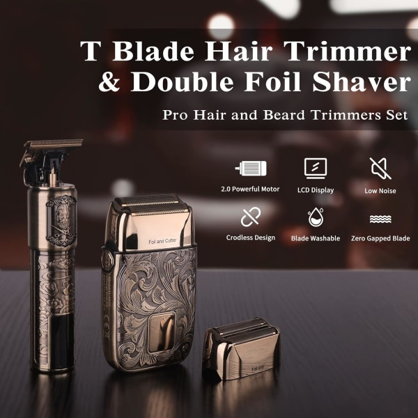 Professionelt hårklippersæt T-blade-hårtrimmere + dobbeltfoliebarbermaskine til mænd Trådløse hår- og skægtrimmere til frisør, professionelle hårklippere Clipper Ele
