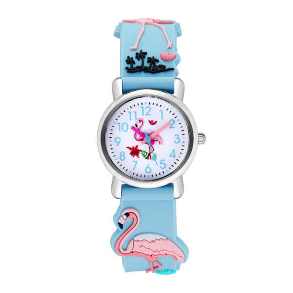 Barneklokke (blå, flamingo), vanntett barnearmbåndsur Quartz bevegelse, 3D tegneseriedesign, digital barneklokke for 3 år til 11 år gammel jente