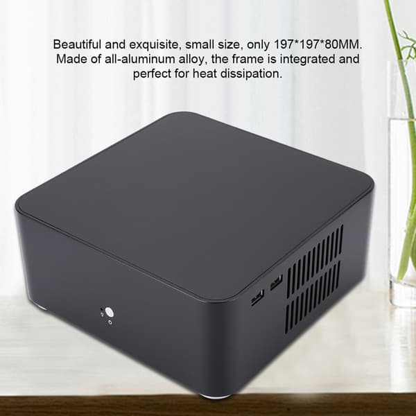 Mini ITX Computer Case Aluminiumlegering HTPC Kabinet Sort L80 med USB 2.0