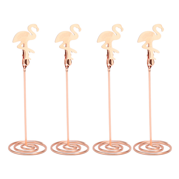 Sett med 24 Roségull Flamingo BordkortHoldere: Holdbare, Rustfrie Klips for Bordnummer, Stilig og Solid