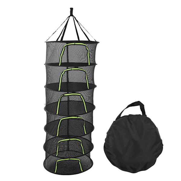 Foldbar Plante Tørring Net Multilayer Lynlås Design 60cm Diameter Urte Knopper Tør Net med Opbevaringspose 6 Lag