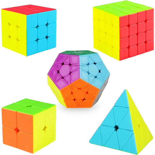 Speed ​​​​Cube Sett 2x2 3x3 4x4 Pyramid Magic Cube, glatt klistremerkeløs Magic Cubos Magic Puzzle Cube Bunn for barn og voksne, sett med 5