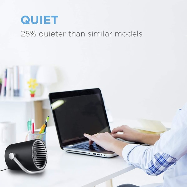 Sort-Ultra Quiet Lille USB Fan - Bærbar Mini Bordventilator med Turbo Wind Technology