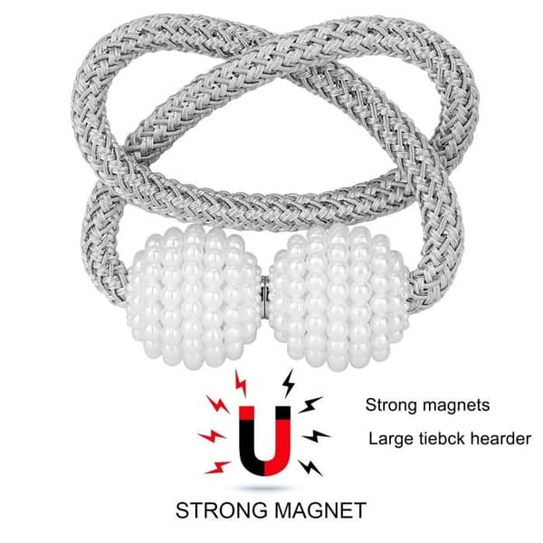 Praktiske magnetiske gardinholdere (sæt med 2) - Dekorativ perlekæde til gardiner (grå)