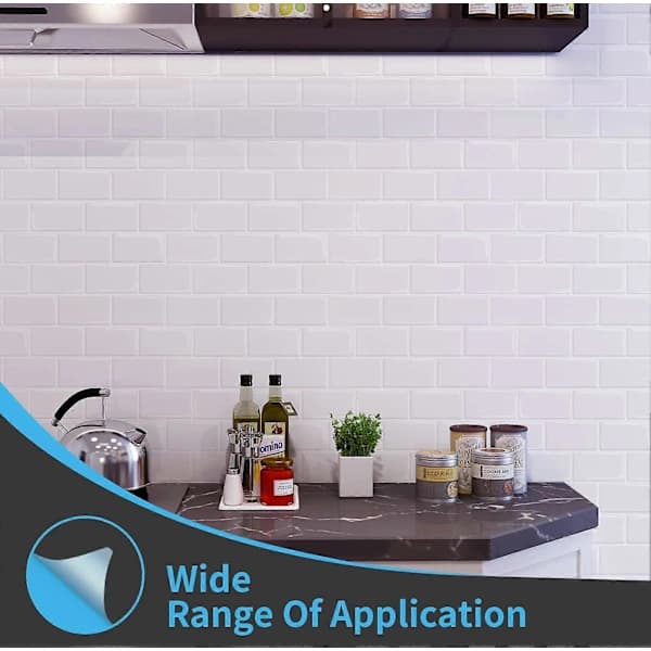 10-pack White Subway Tile Self-Adhesive, Peel and Stick Backsplash Kitchen Bathroom, 3D Brick Vinyl Self-Adhesive Paper