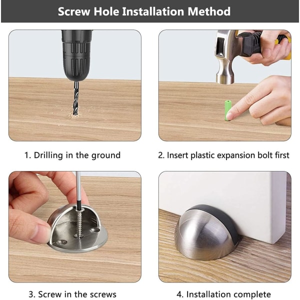 Sæt med 4 dørstoppere (sølv), dørstoppere og stoppere i rustfrit stål selvklæbende dørstoppere til gulv og parket, dørstoppere til beskyttelse af døre og vægge