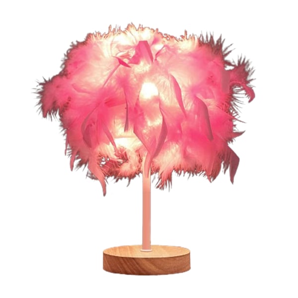 Elegant Bordlampa med Rosa Fjädrar - Lyxig Nattlampa för Sovrum, Vardagsrum, Festligheter & Bröllop - Snygg Dekoraccent