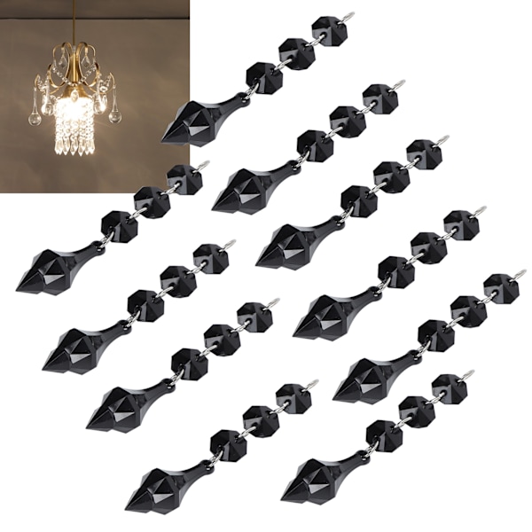 10 Uregelmessige Svarte Krystallperler - Tilspissede Akryl DIY Lampedekorasjoner Ornamenter
