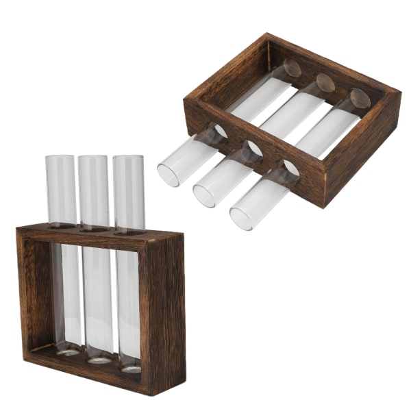 Glasrörvas med träram i retrostil, hög borosilikatglas, för hydroponiska växter, heminredning, 3 flaskor