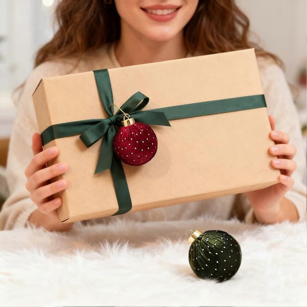 【02】Flocked Ornament Balls Rustik Bondegårdsindretning Julepynt Sæt Til Soveværelse Badeværelse Vinter A
