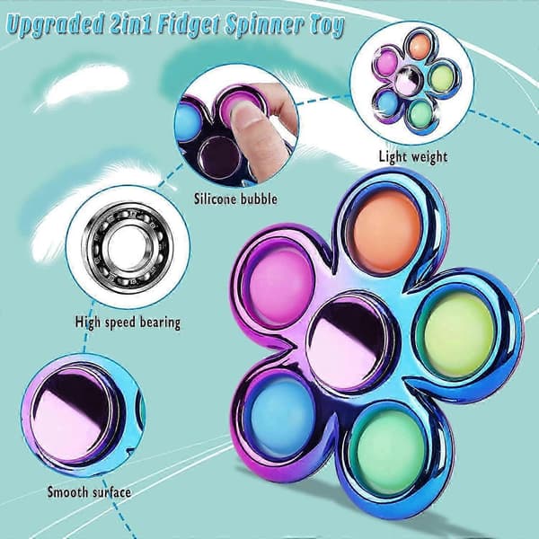 Baicccf 2-pack Pop Fidget Spinner, Push Simple Fidget Popper Spinner, Metalliknande Pop Bubble Fidget Hand Spinner kompatibel Stress Relief, Bulk Sen