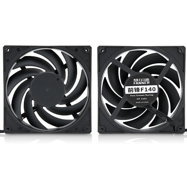 F140 14 cm Lav Støj Sort CPU Køleventilator til Stationær Computer