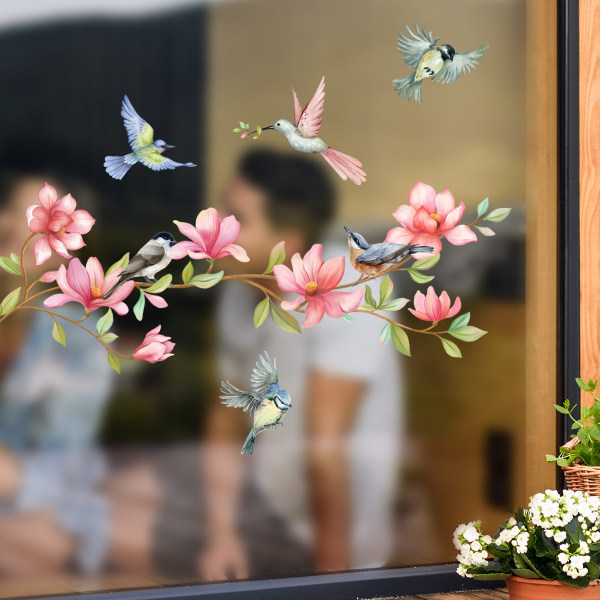 Fönsterklistermärken - 1 fantastiska dekorativa statiska klamrar med blommor och fjärilar för att förhindra att fåglar kolliderar i dina fönster